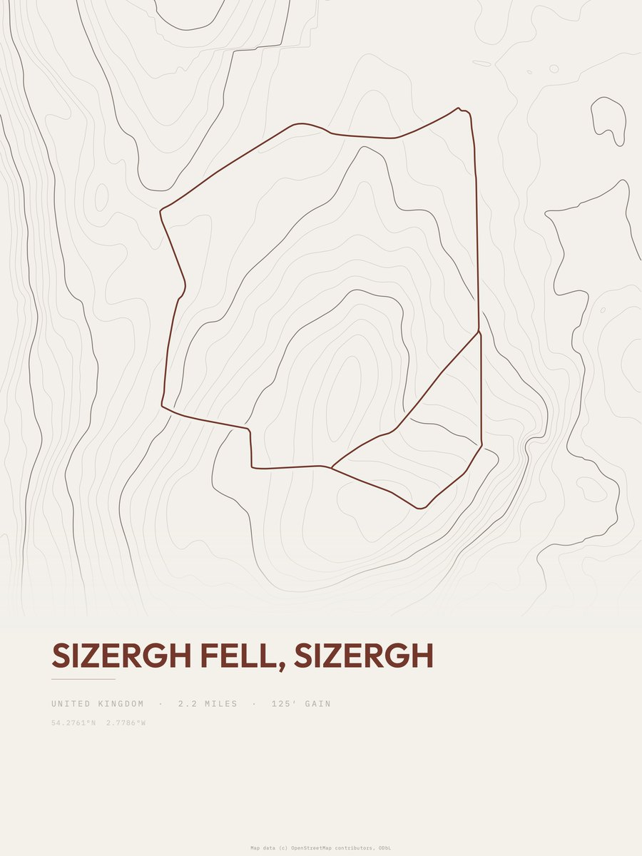 Sizergh Fell topographic trail print