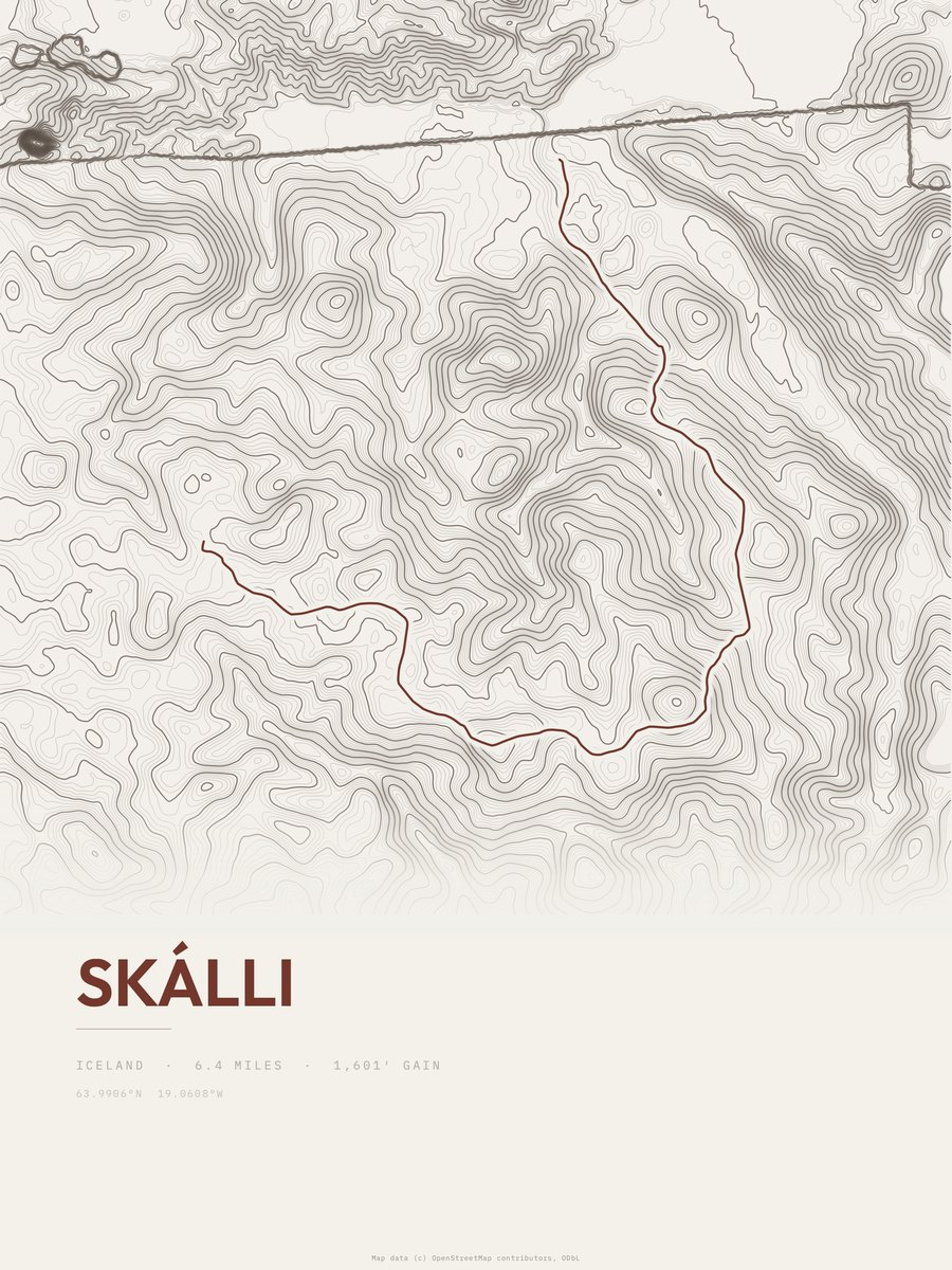 Skálli topographic trail print