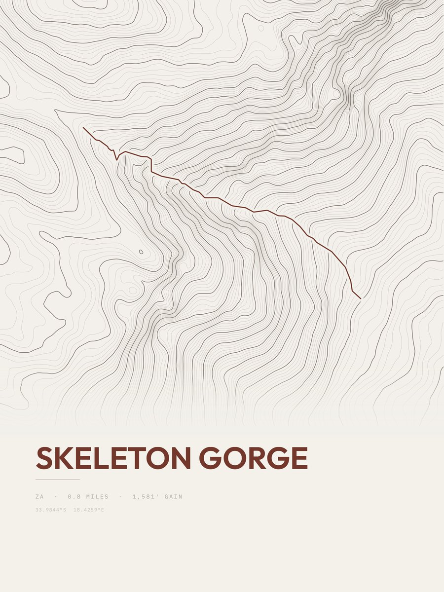 Skeleton Gorge topographic trail print