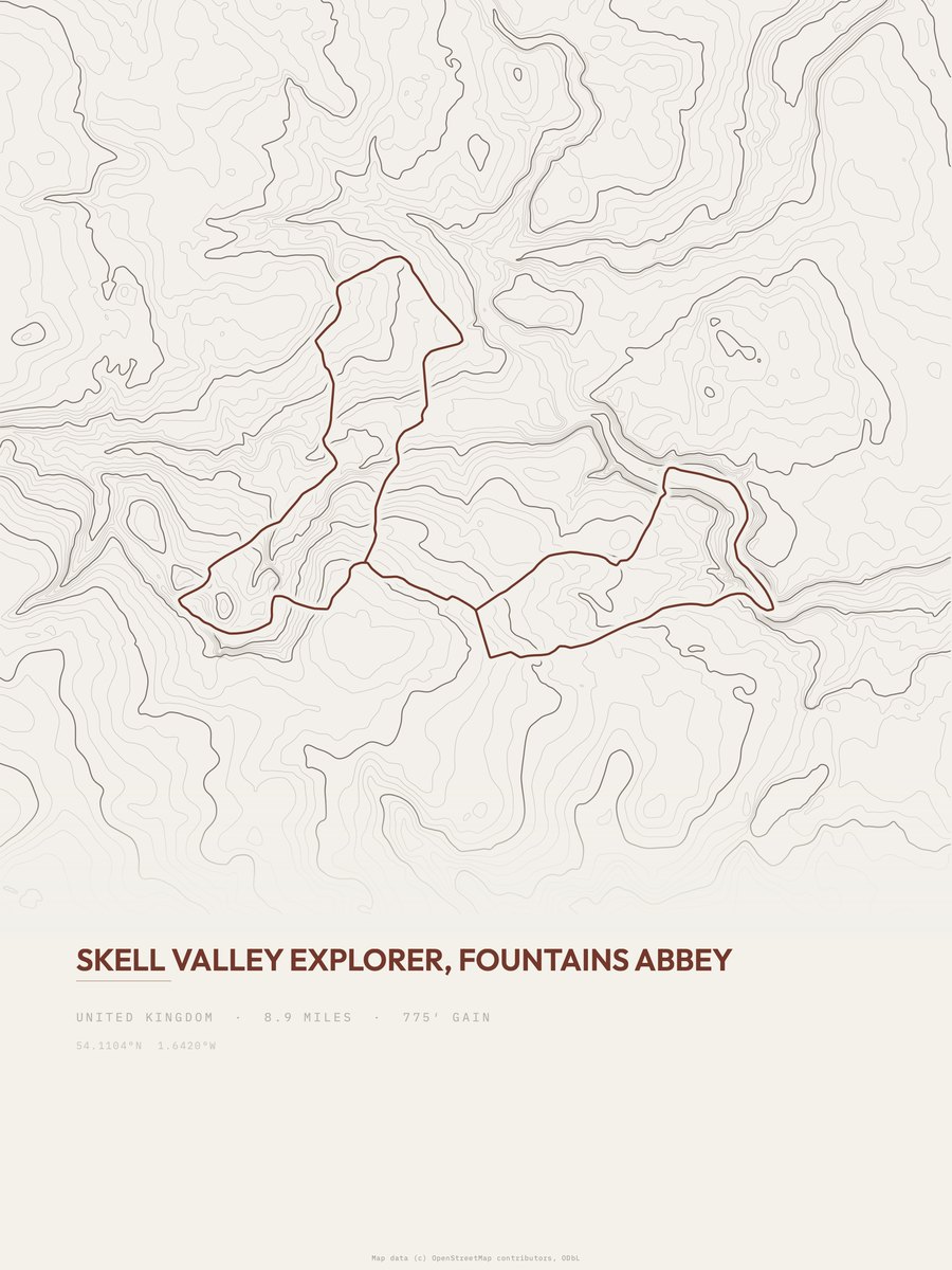 Skell Valley Explorer topographic trail print