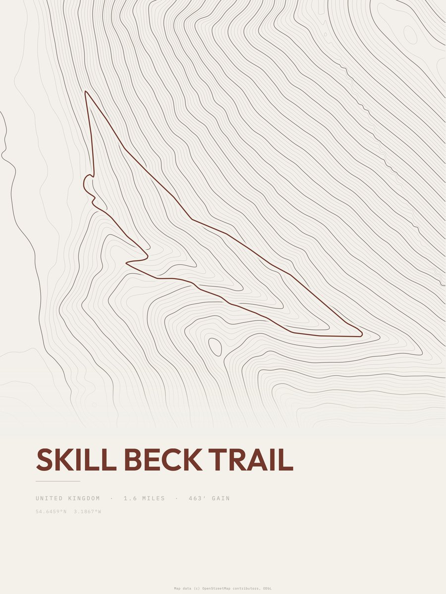 Skill Beck Trail topographic trail print