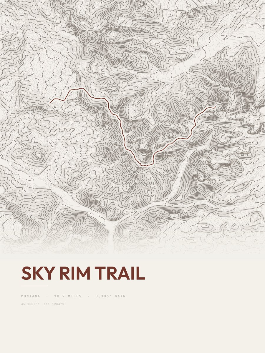 Sky Rim Trail topographic trail print