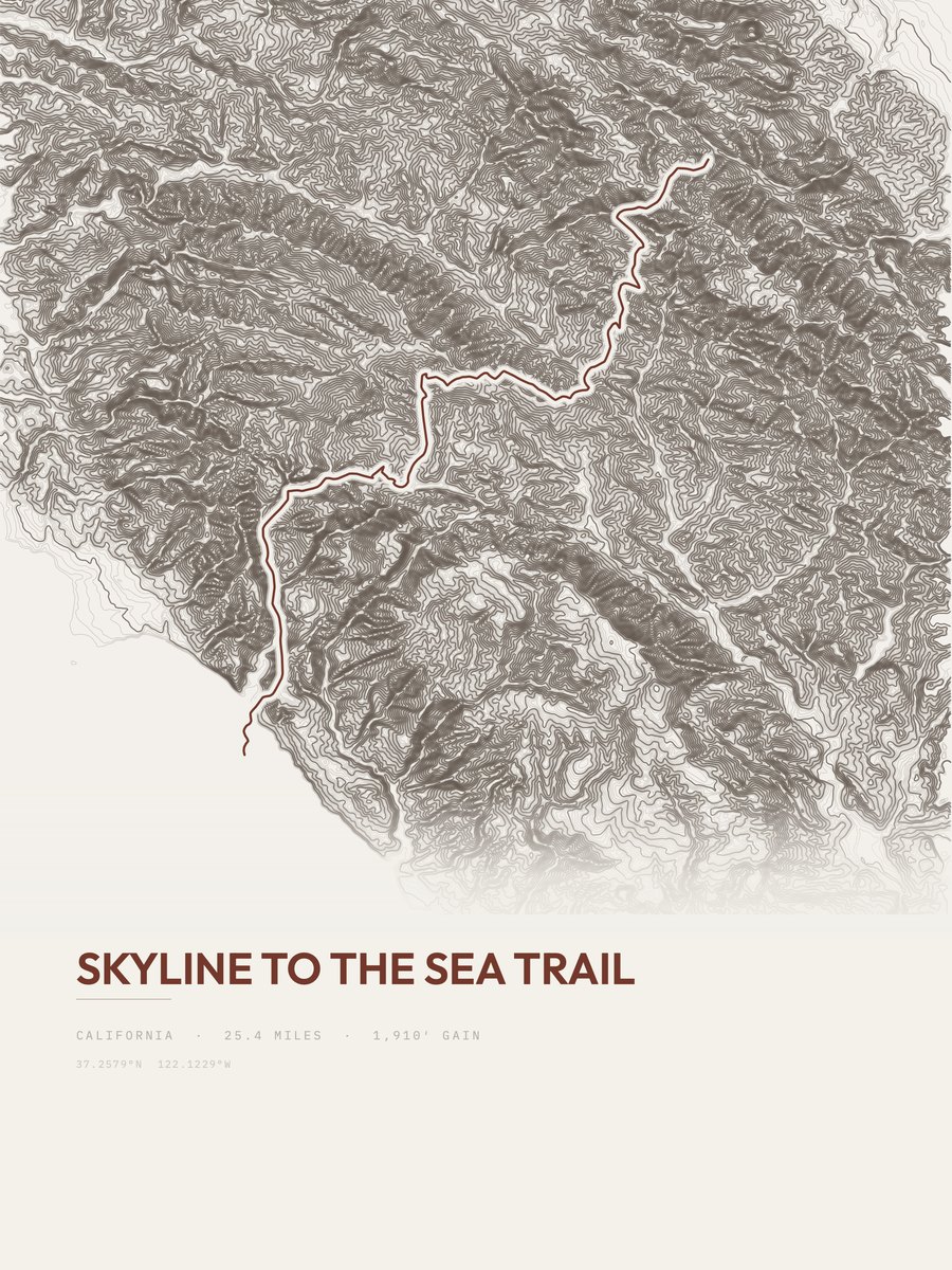 Skyline to the Sea Trail topographic trail print