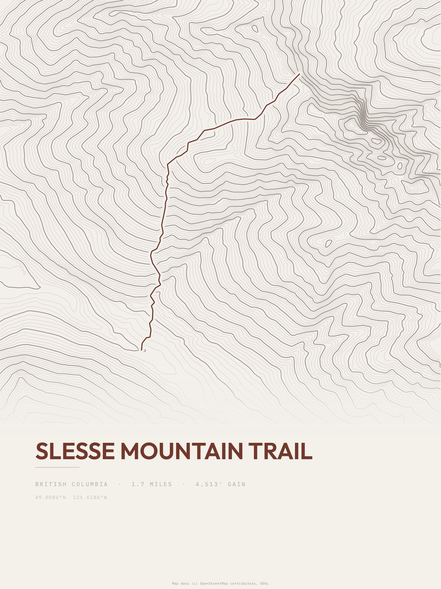 Slesse Mountain Trail topographic trail print