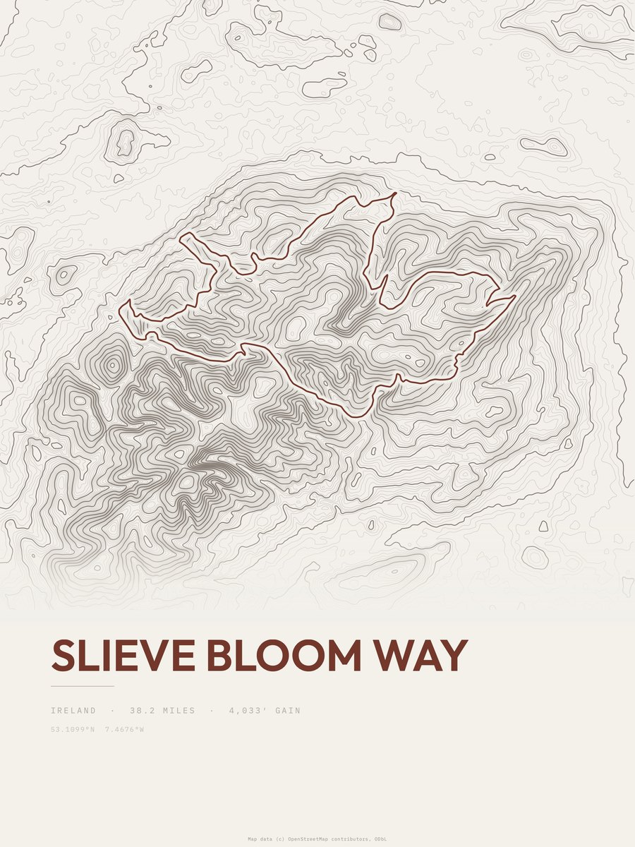 Slieve Bloom Way topographic trail print