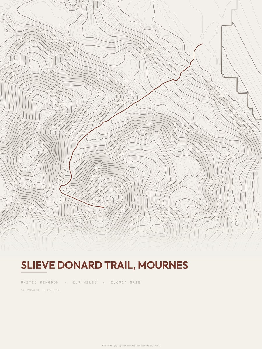Slieve Donard Trail topographic trail print