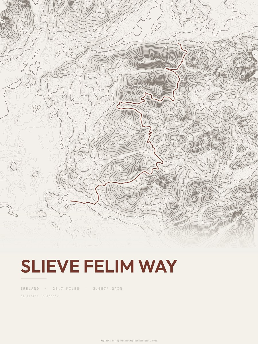 Slieve Felim Way topographic trail print