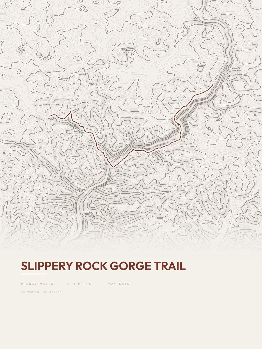 Slippery Rock Gorge Trail topographic trail print