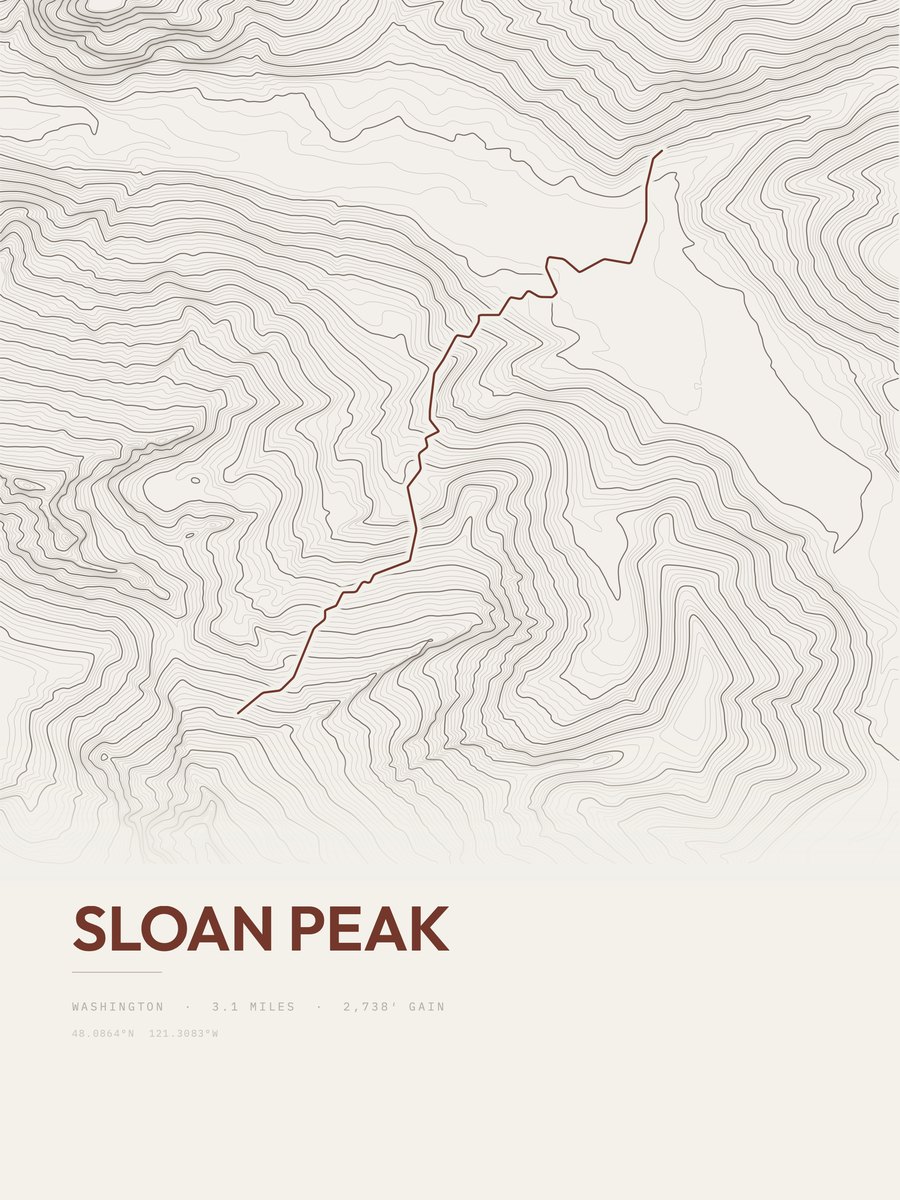 Sloan Peak topographic trail print