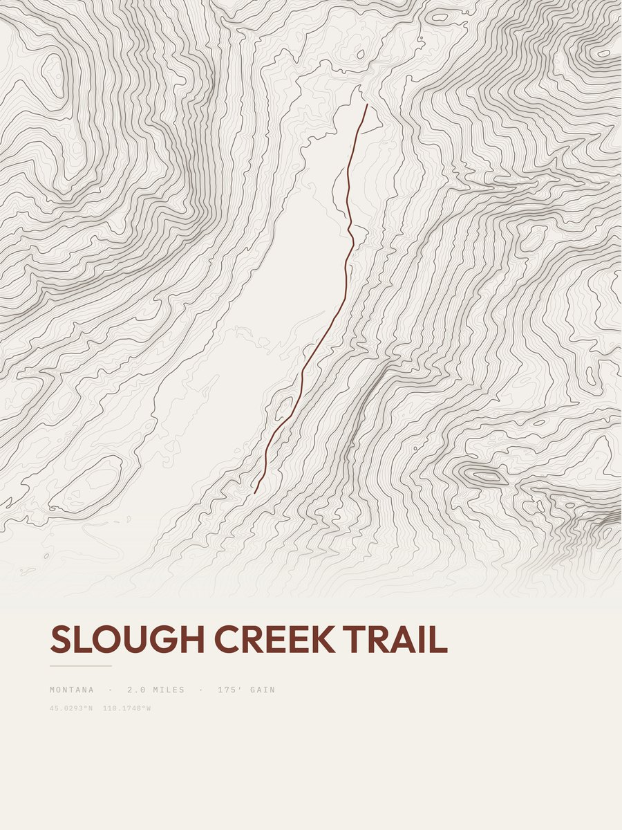 Slough Creek Trail topographic trail print