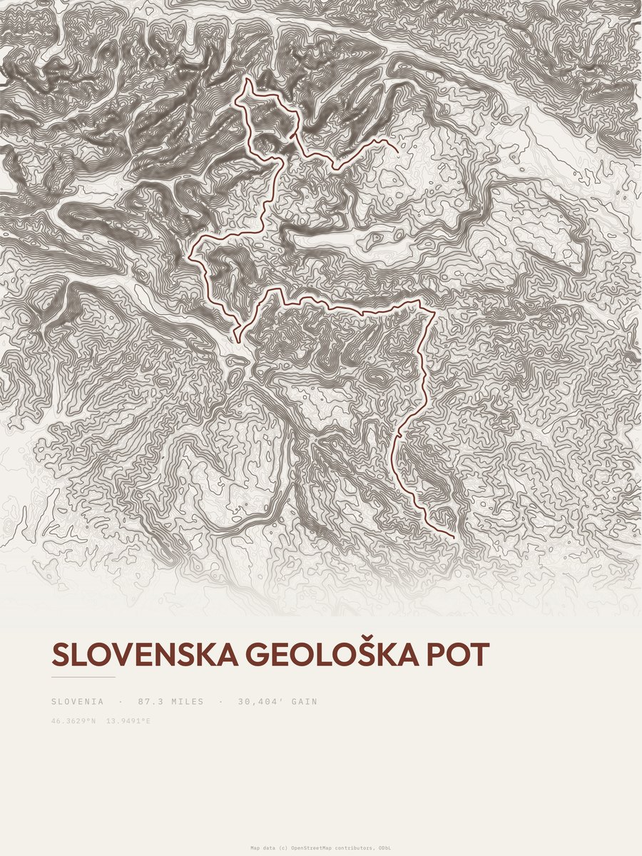 Slovenska geološka pot topographic trail print