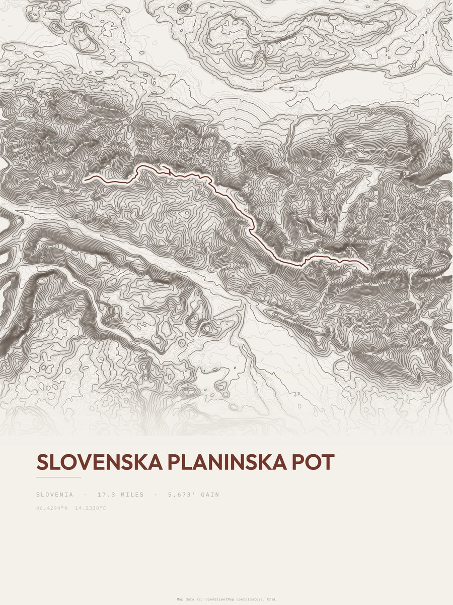 Slovenska planinska pot topographic trail print