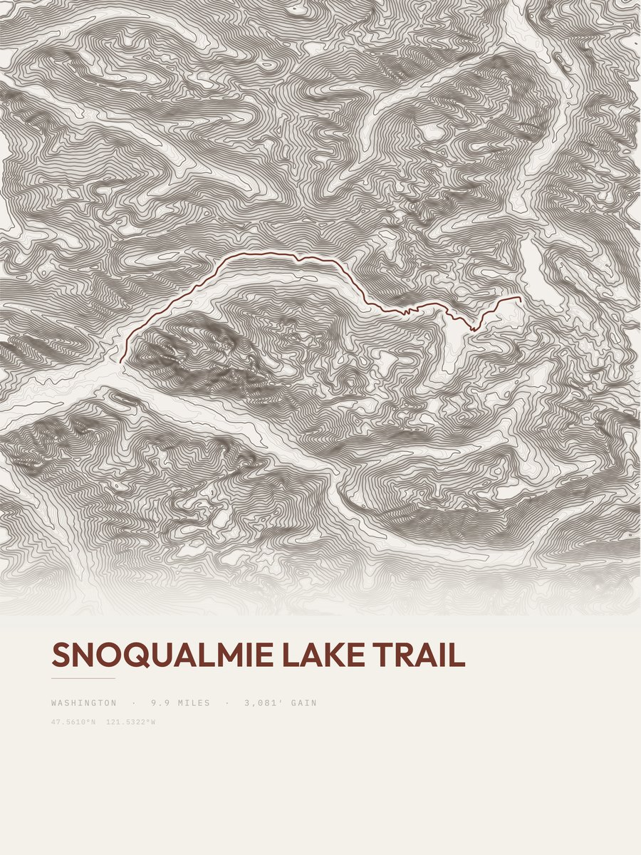 Snoqualmie Lake Trail Topographic print