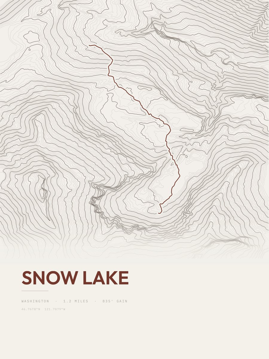 Snow Lake topographic trail print
