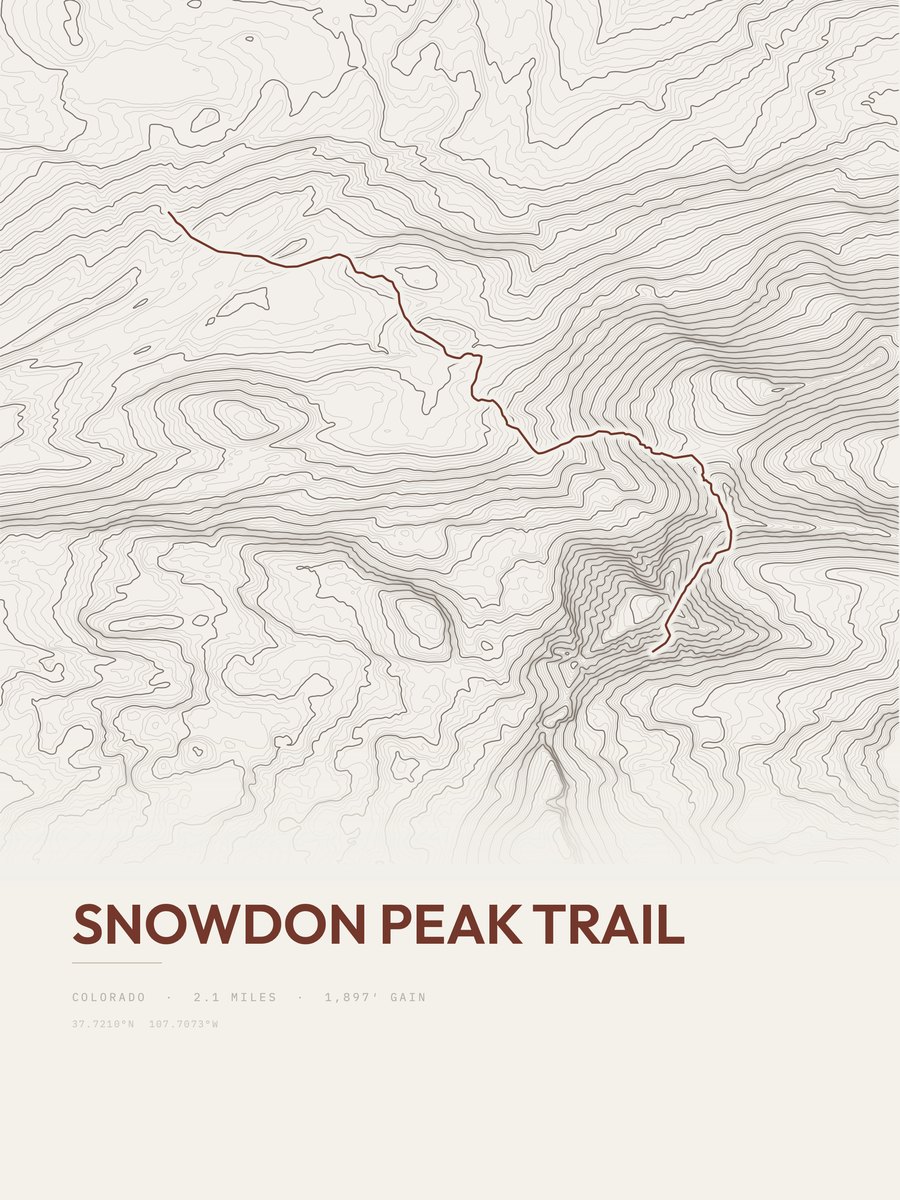 Snowdon Peak Trail topographic trail print