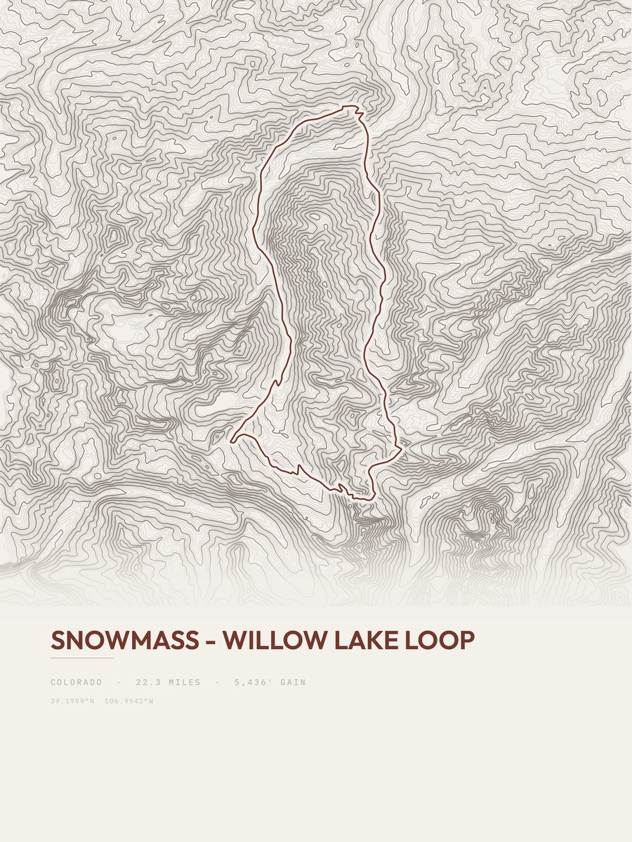 Snowmass - Willow Lake Loop topographic trail print