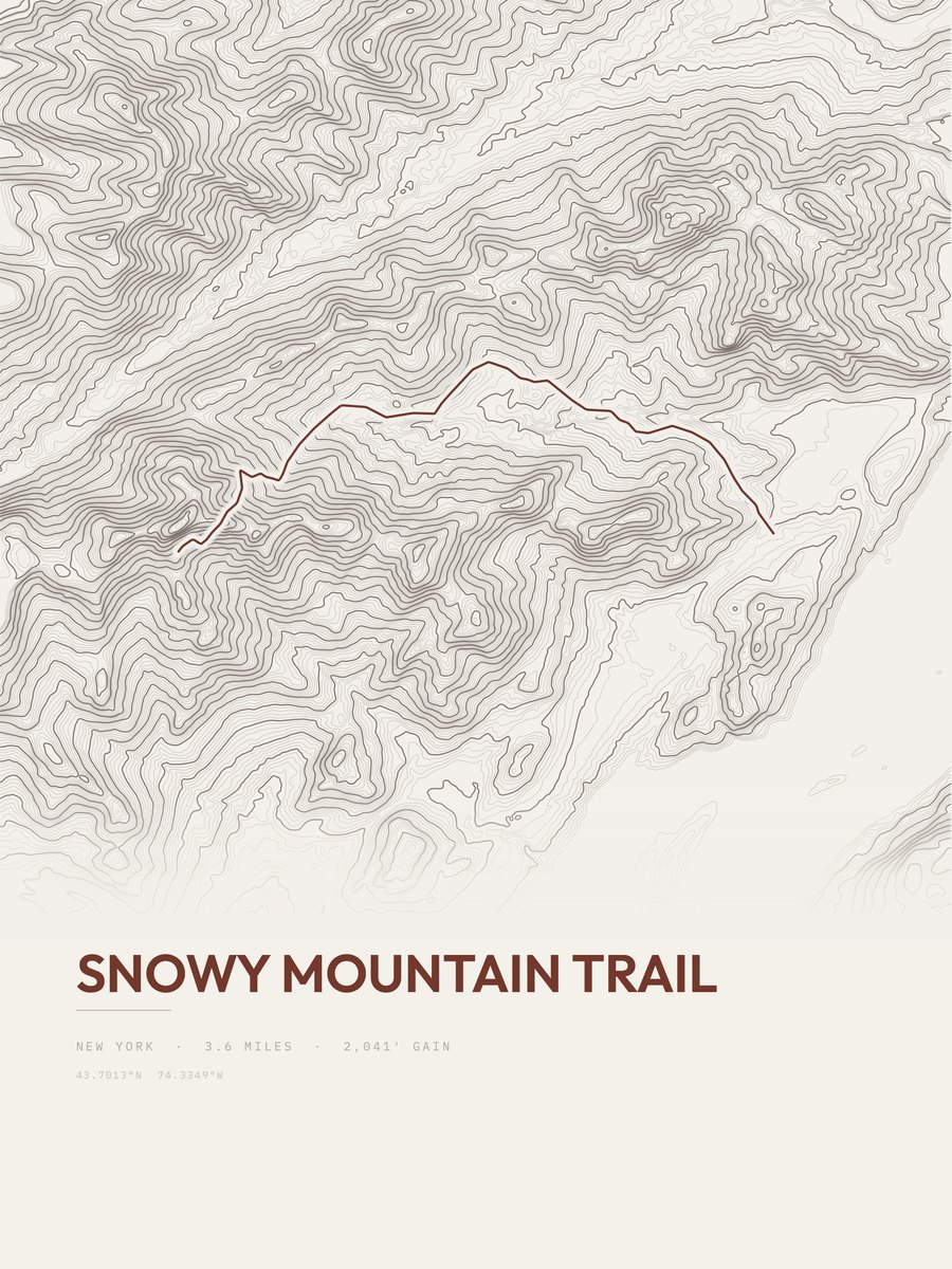 Snowy Mountain Trail Topographic print