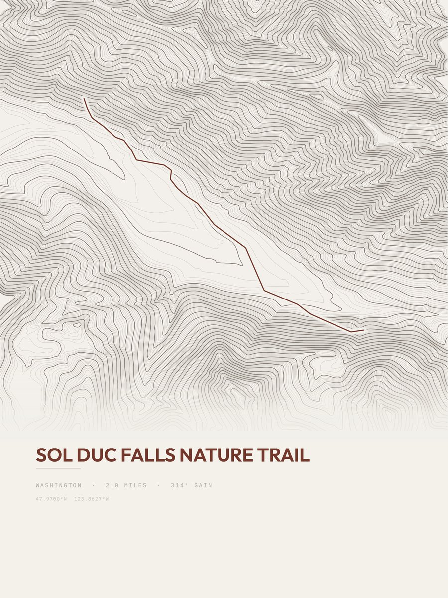 Sol Duc Falls Nature Trail topographic trail print