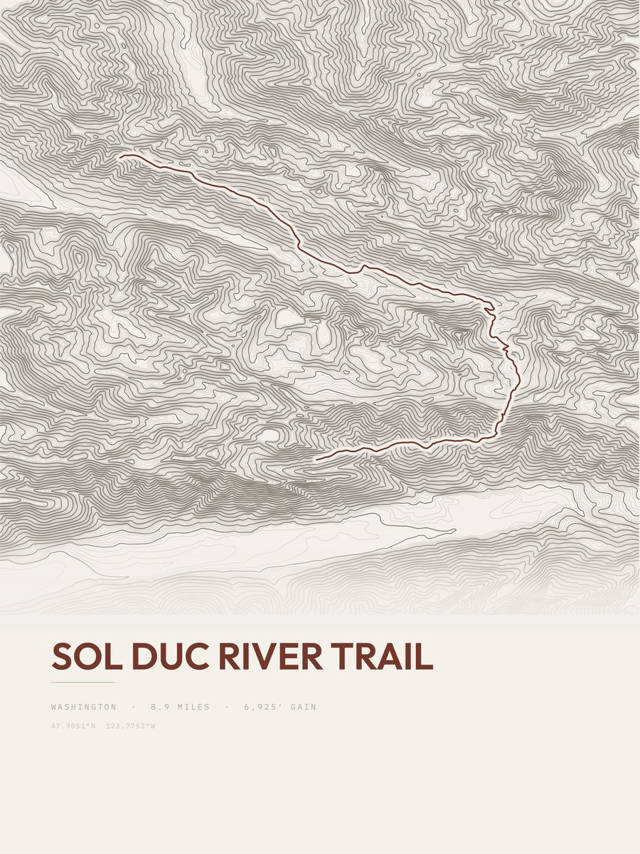 Sol Duc River Trail topographic trail print