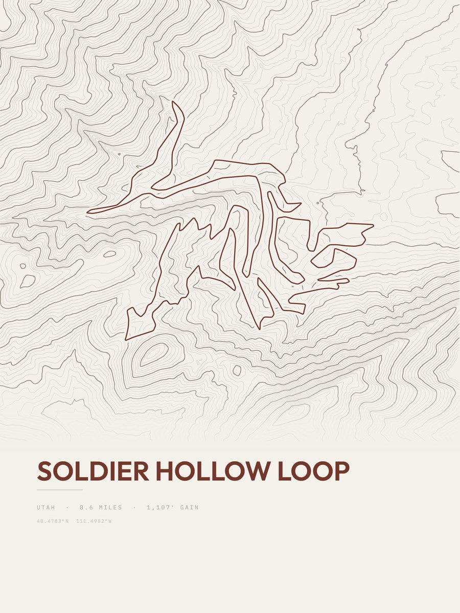 Soldier Hollow Loop topographic trail print