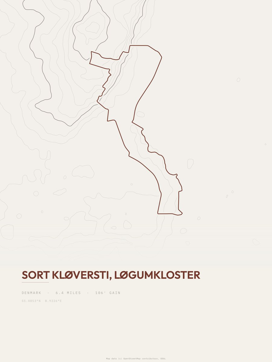 Sort Kløversti topographic trail print