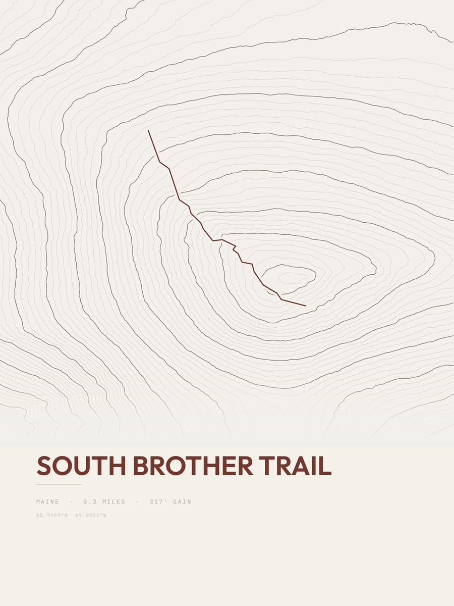 South Brother Trail topographic trail print