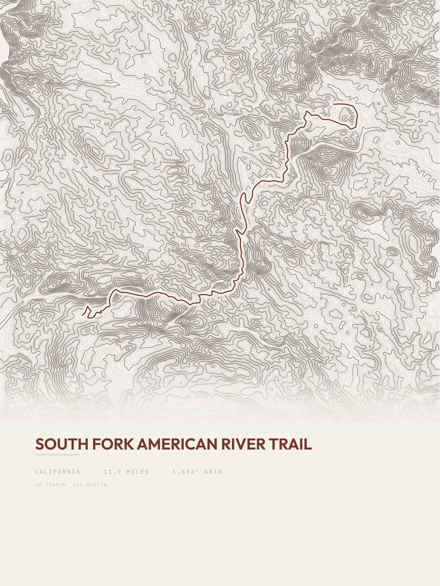 South Fork American River Trail Topographic print