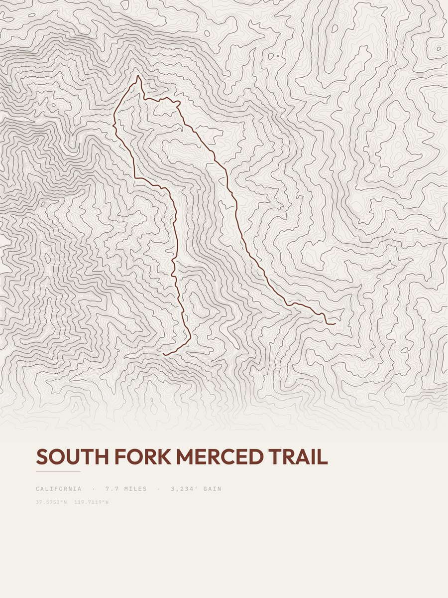 South Fork Merced Trail Topographic print