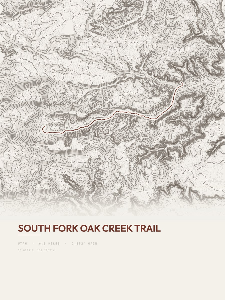South Fork Oak Creek Trail topographic trail print