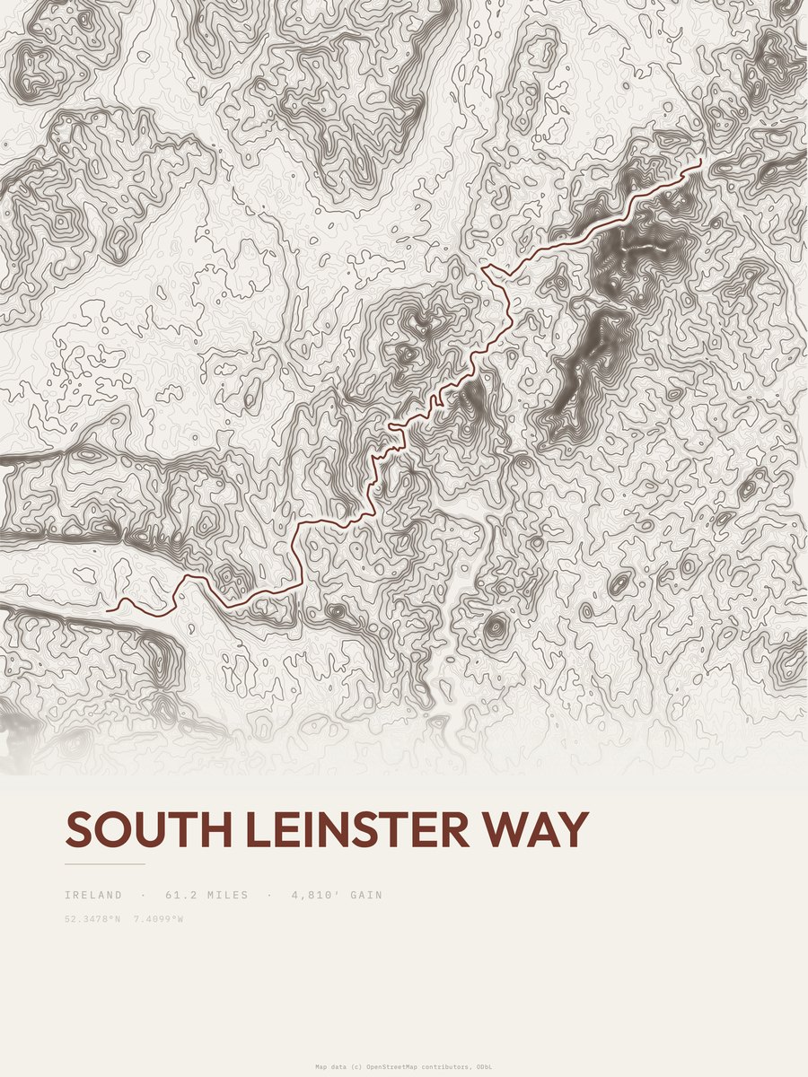 South Leinster Way topographic trail print
