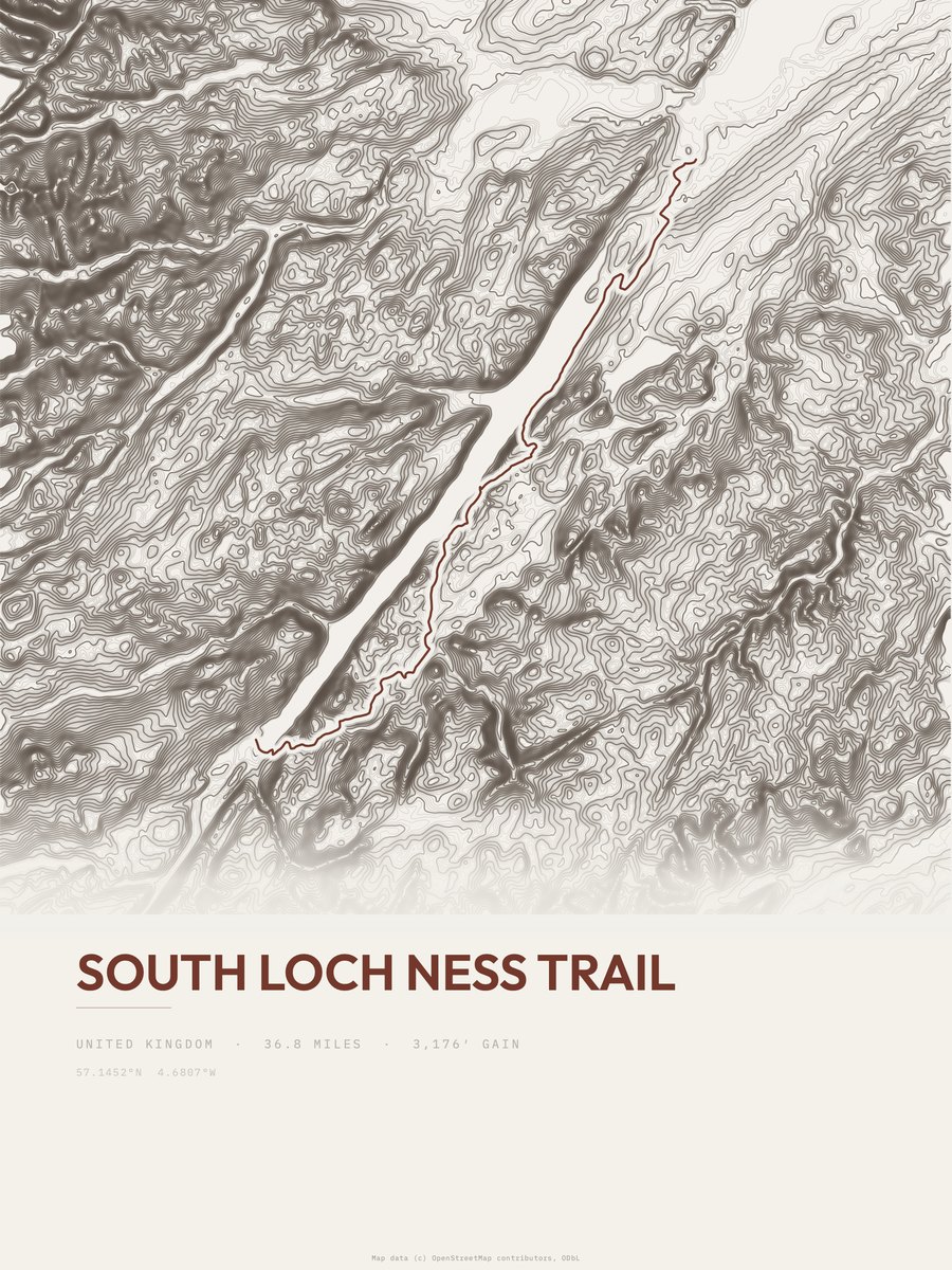 South Loch Ness Trail topographic trail print