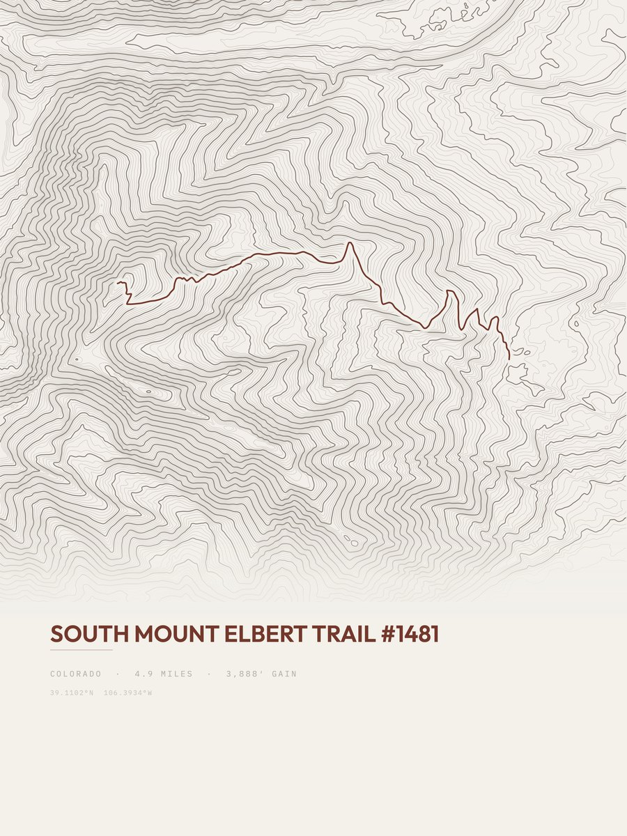 South Mount Elbert Trail topographic trail print