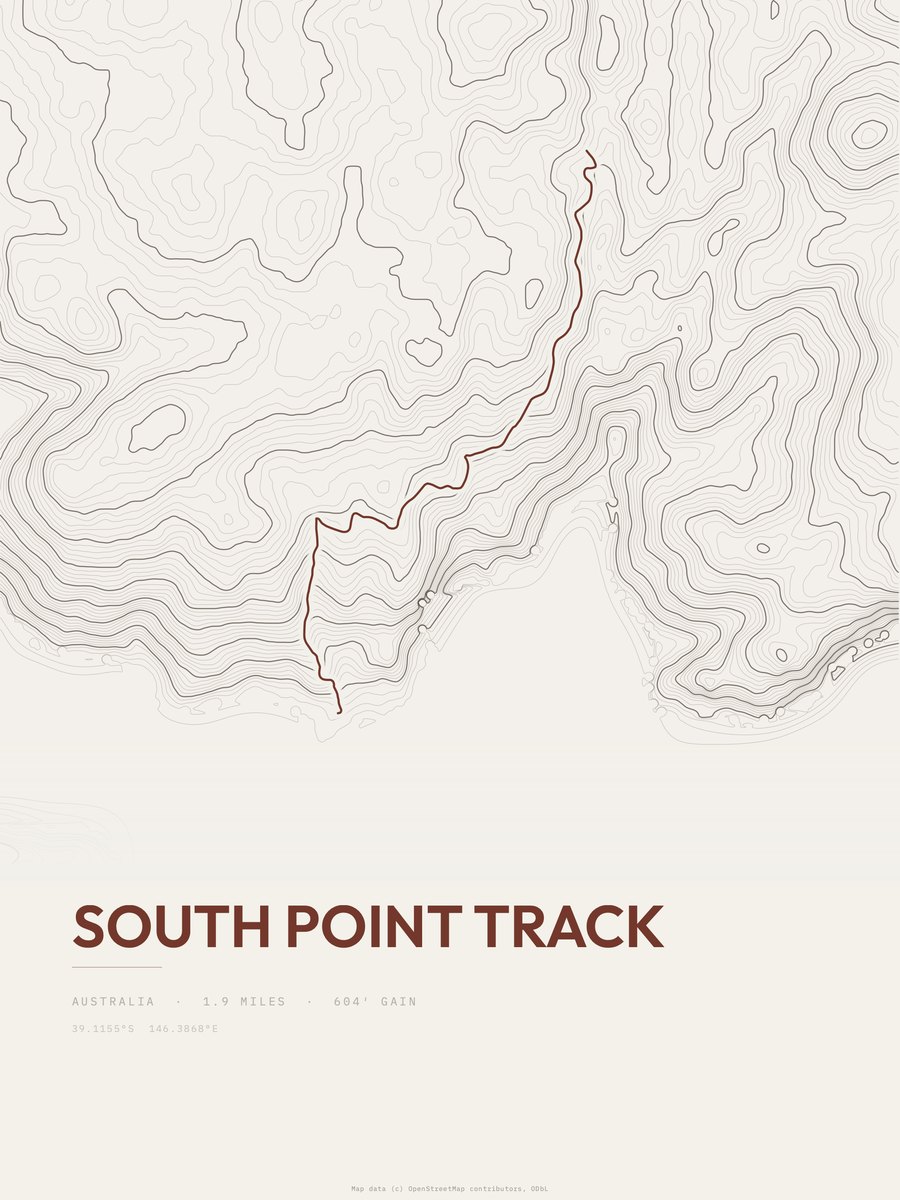South Point Track topographic trail print
