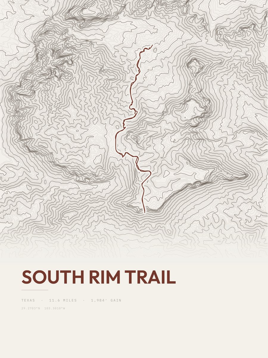South Rim Trail topographic trail print