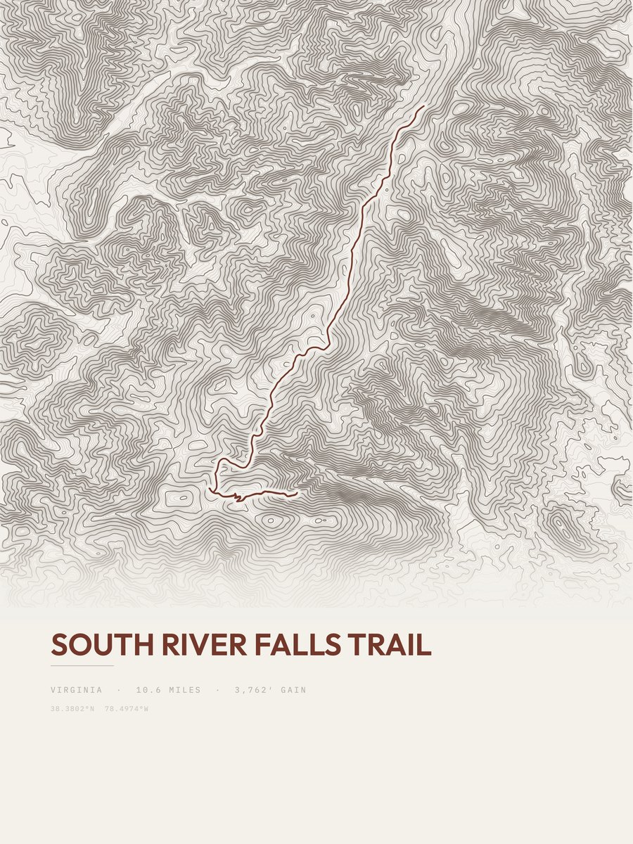 South River Falls Trail topographic trail print