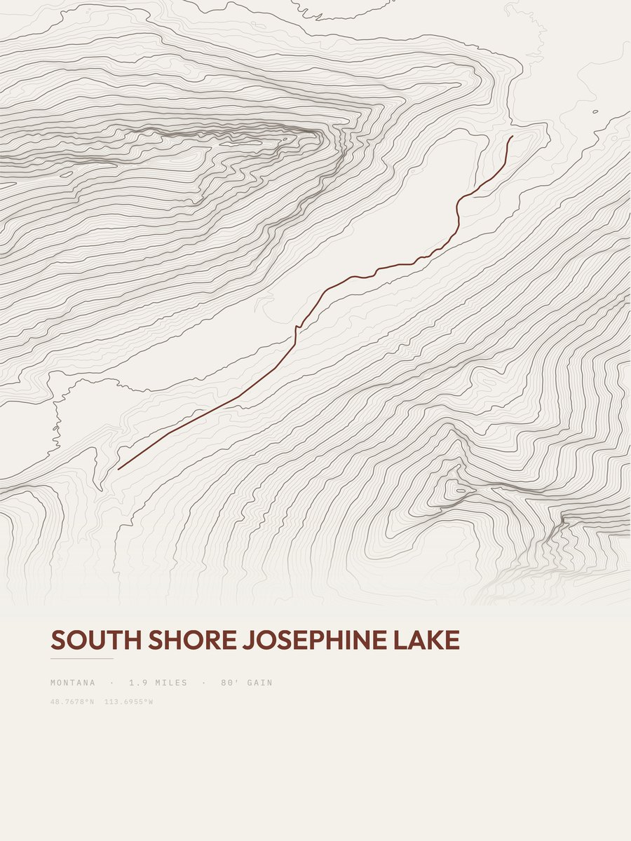 South Shore Josephine Lake topographic trail print