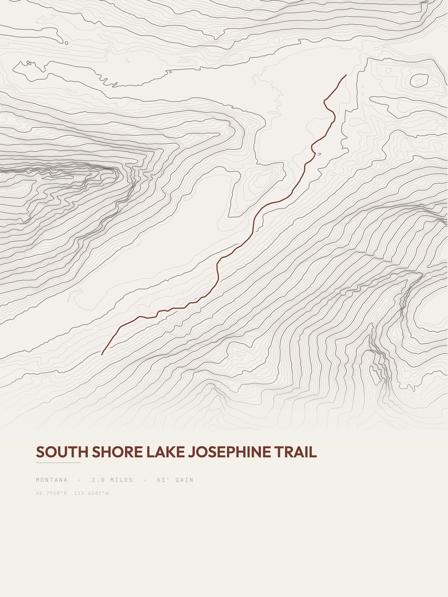 South Shore Lake Josephine Trail topographic trail print