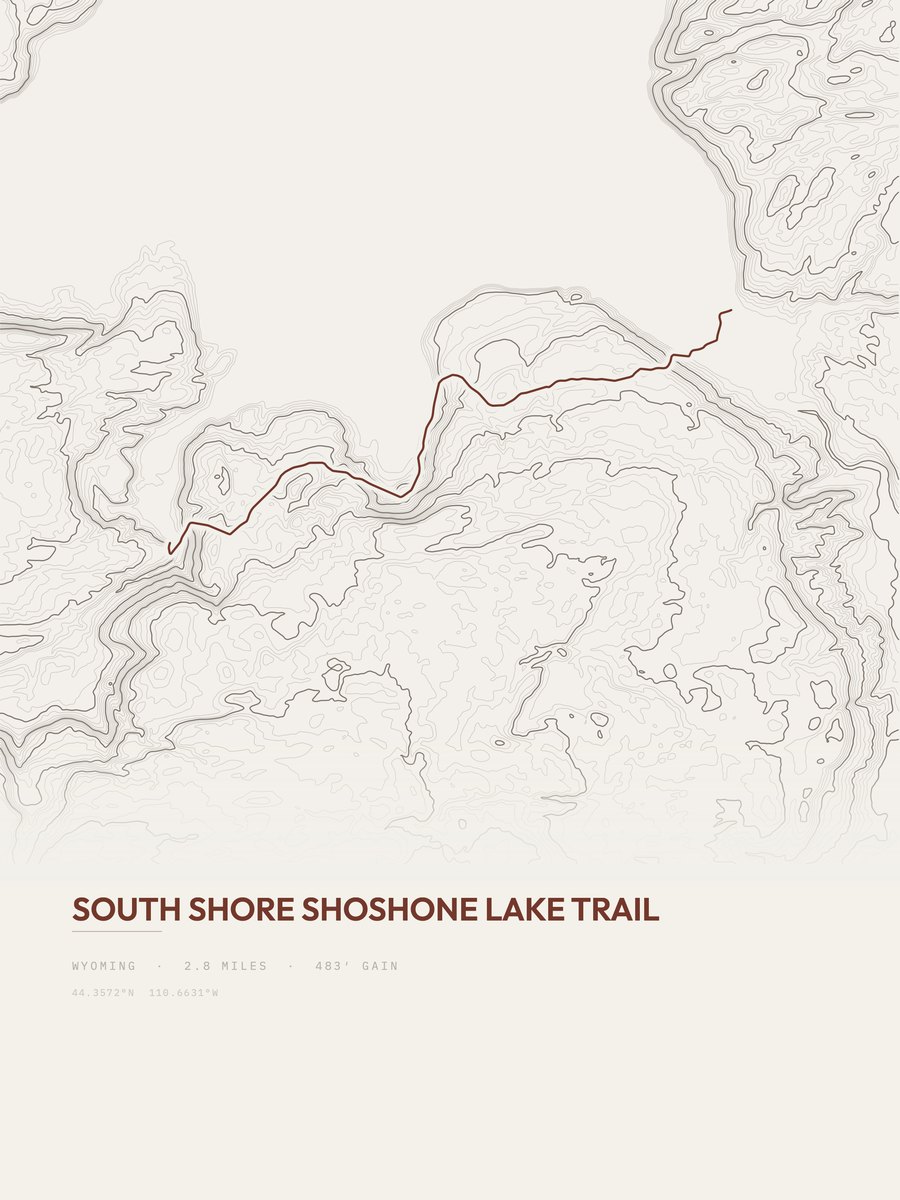 South Shore Shoshone Lake Trail topographic trail print
