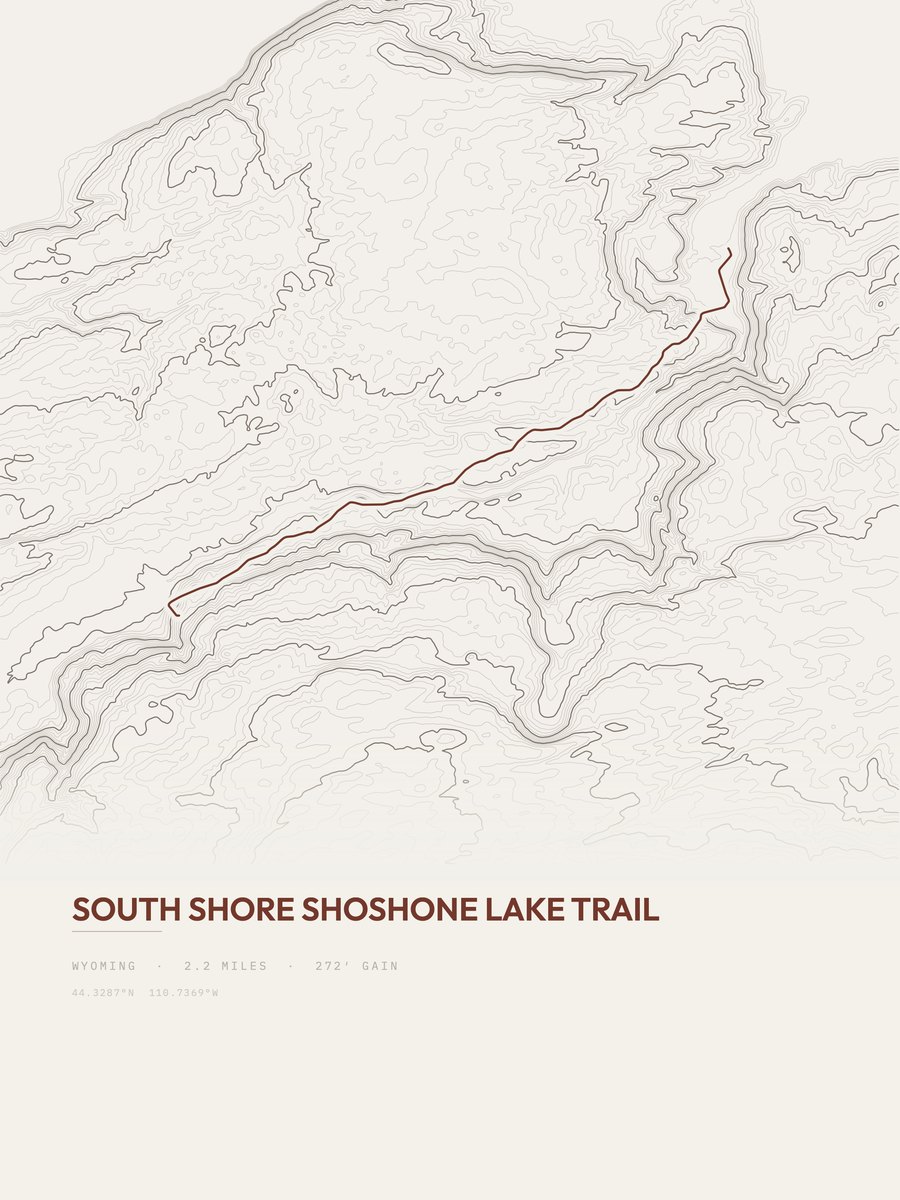 South Shore Shoshone Lake Trail topographic trail print