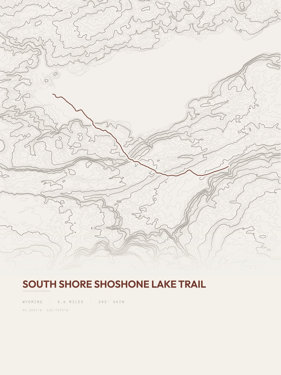 South Shore Shoshone Lake Trail topographic trail print