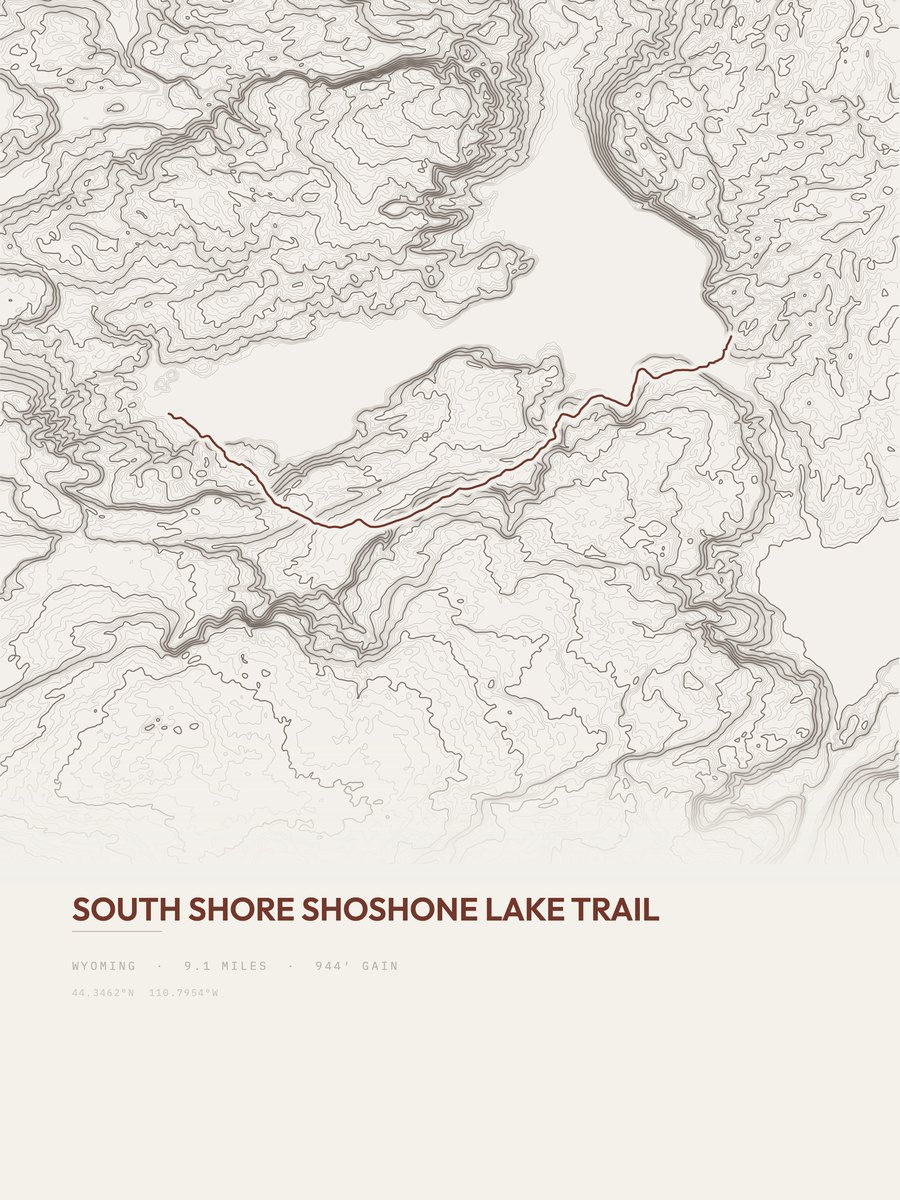 South Shore Shoshone Lake Trail topographic trail print