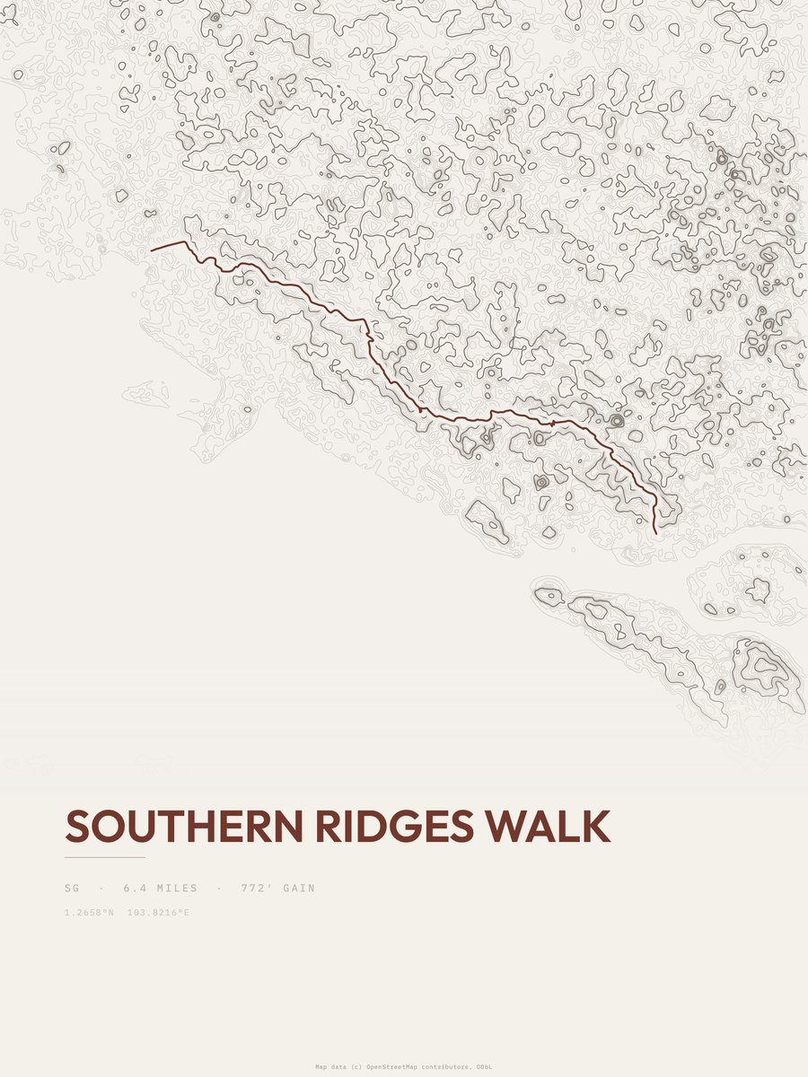 Southern Ridges Walk Topographic print