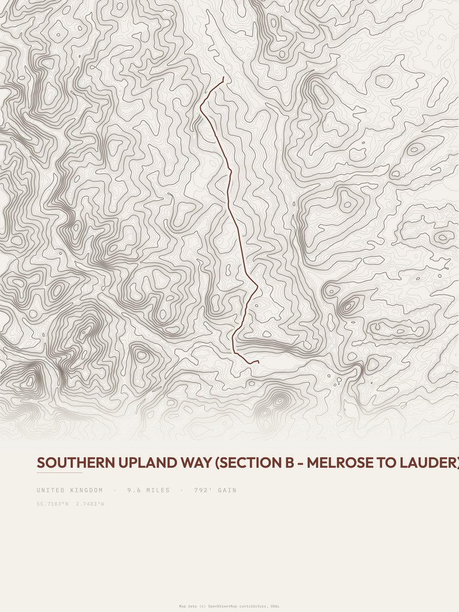Southern Upland Way topographic trail print