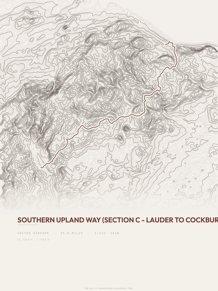 Southern Upland Way topographic trail print