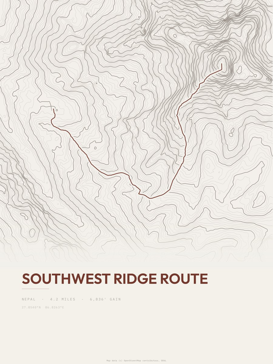 Southwest Ridge Route Topographic print