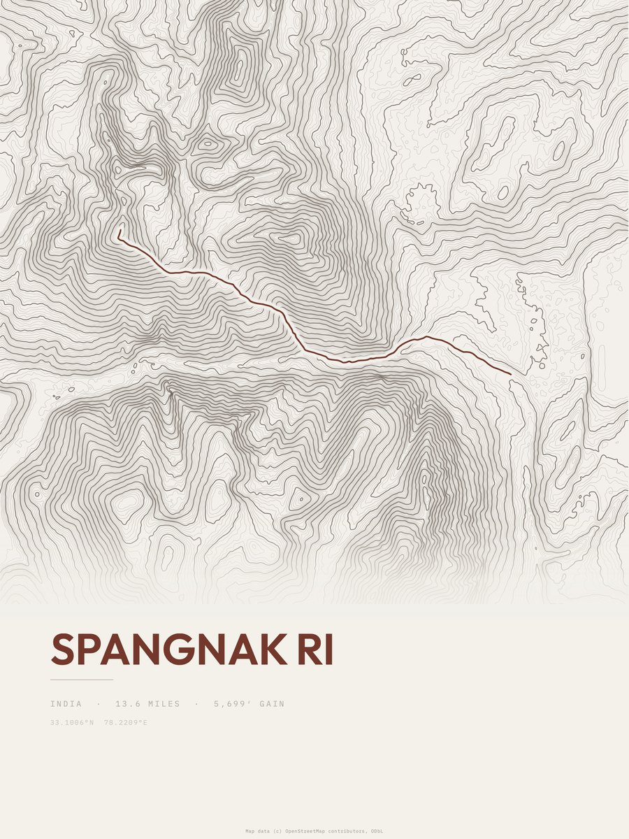 Spangnak Ri topographic trail print
