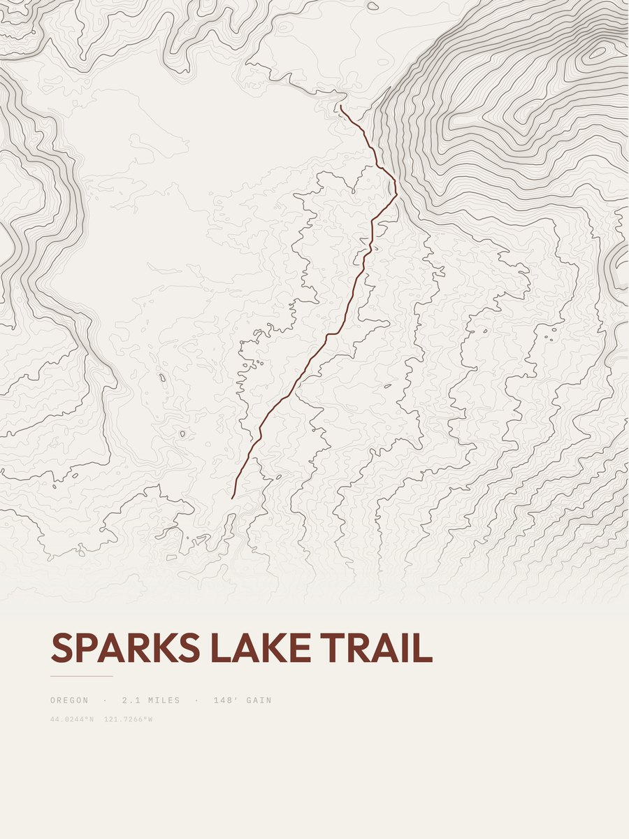 Sparks Lake Trail topographic trail print
