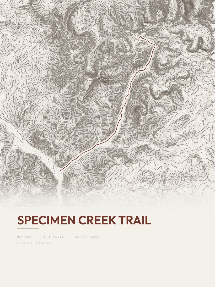 Specimen Creek Trail topographic trail print