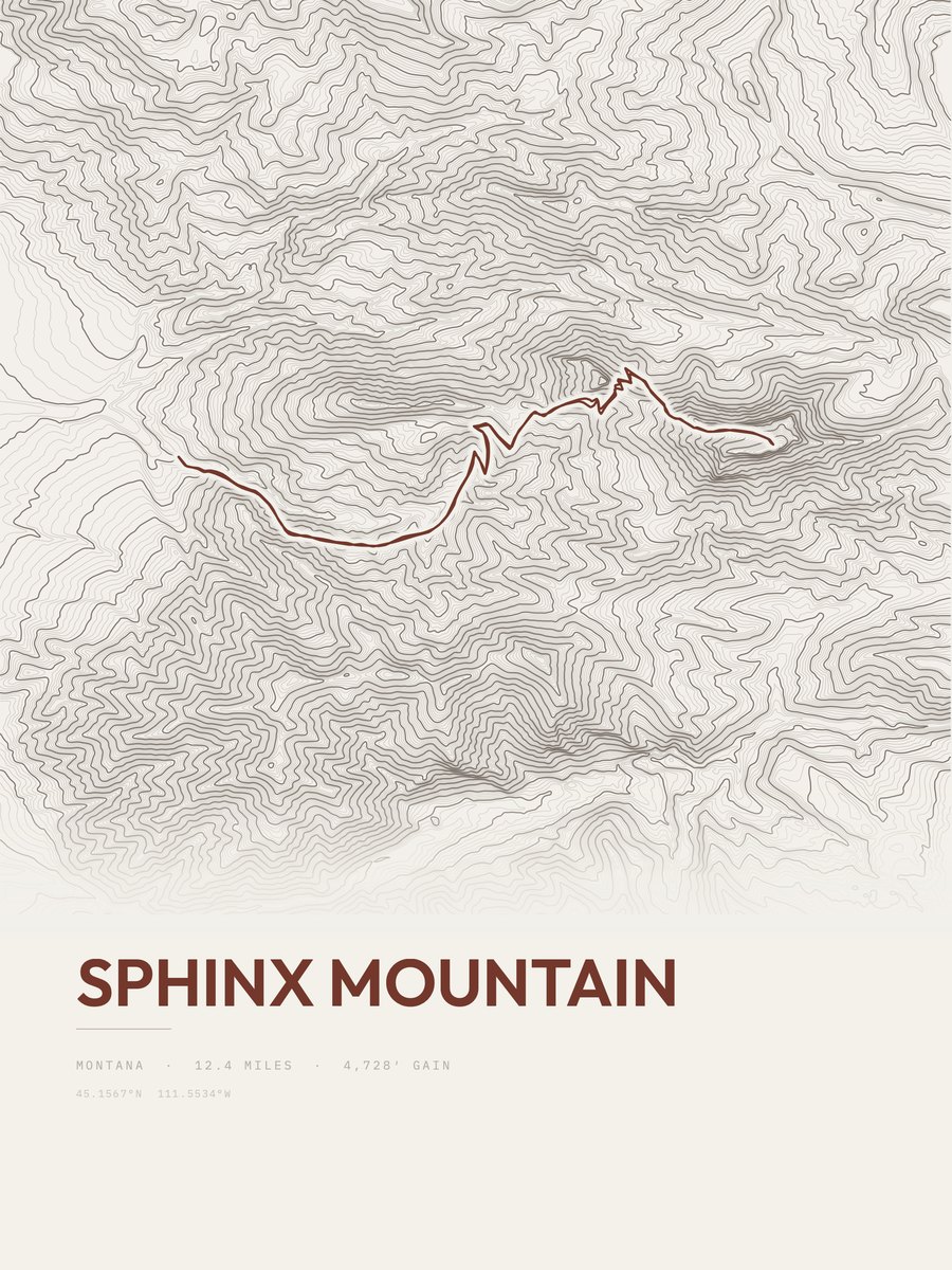 Sphinx Mountain topographic trail print