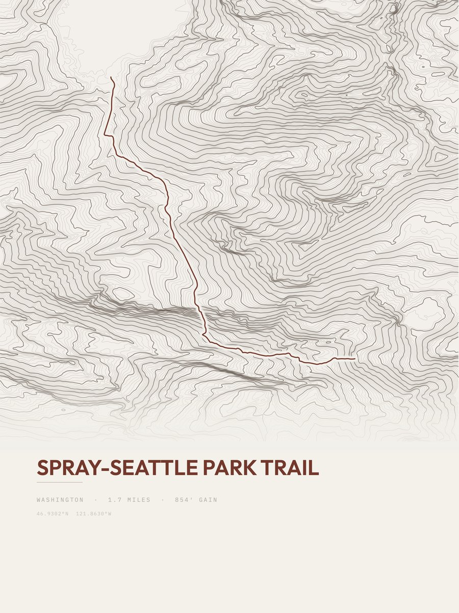 Spray-Seattle Park Trail topographic trail print